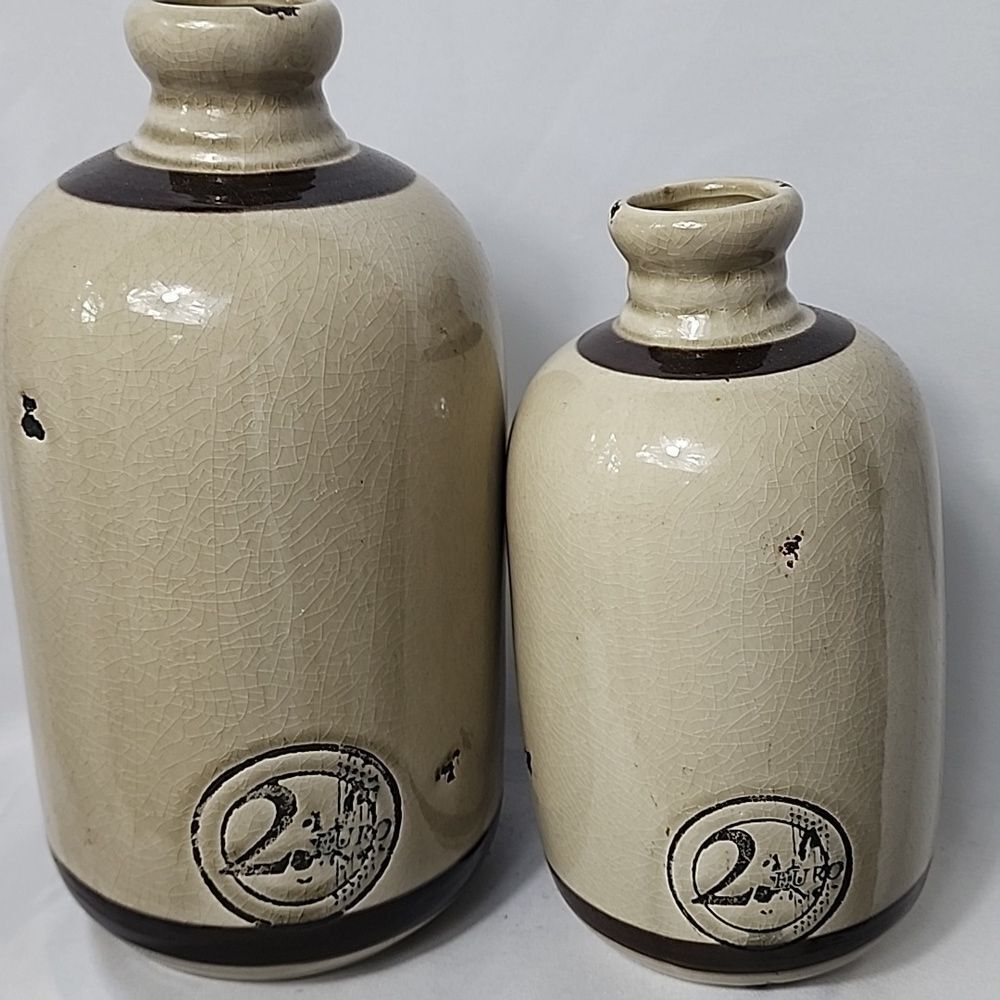 Crock Vases With Crazing & Embossed Euro Decorative Accents